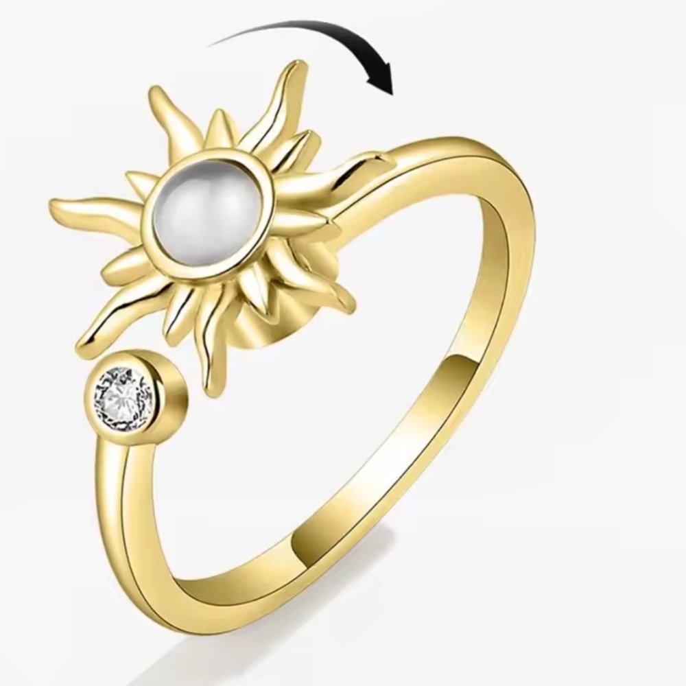 New! 18K plated gold Sunburst Pink Floral Stainless Steel Ring - Picture 5 of 11
